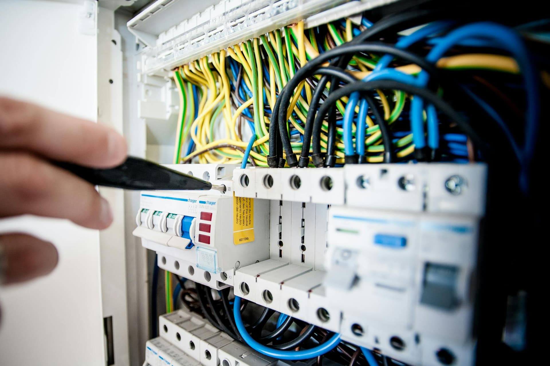 Residential electrical service panel with the cover removed