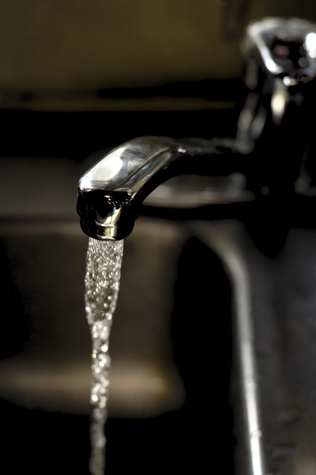 Modern single-handle kitchen faucet catching afternoon light